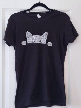 LA Pop Art "Peeking Cat" Word Art Graphic T-Shirt - Black - NWT Size Large